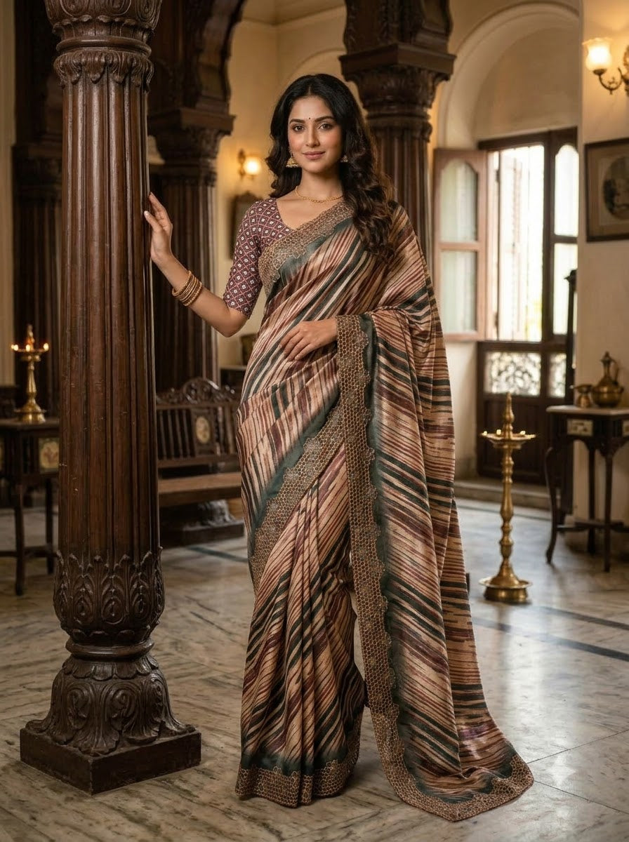 Silken Bloom Tussar Silk Saree( Semi )
