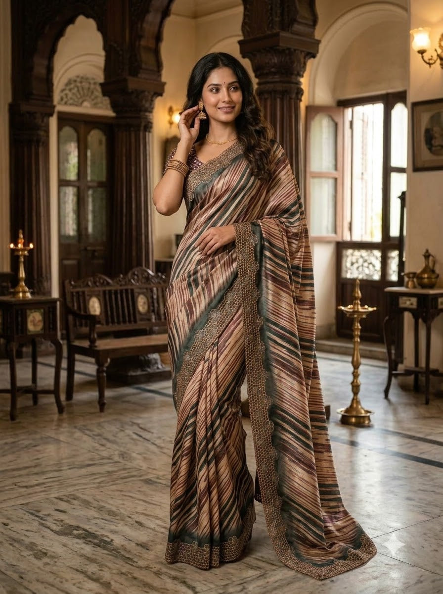 Silken Bloom Tussar Silk Saree( Semi )