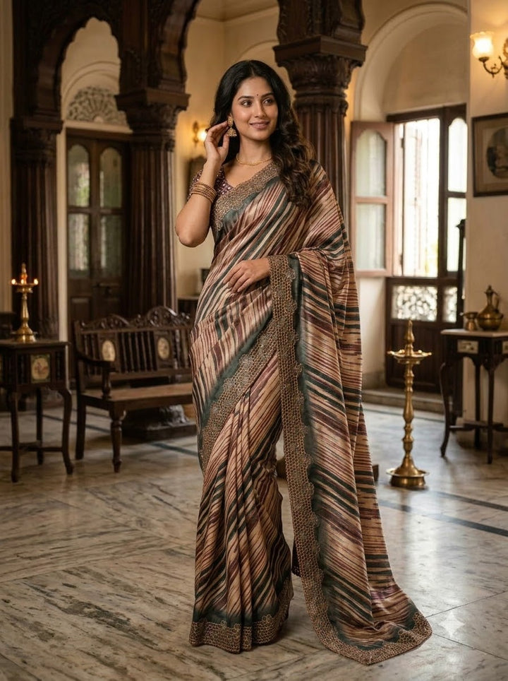 Silken Bloom Tussar Silk Saree( Semi )
