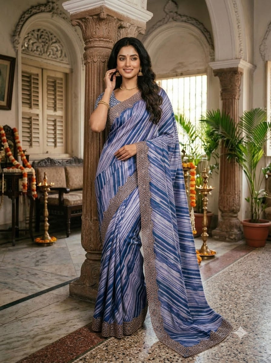 Silken Bloom Tussar Silk Saree( Semi )