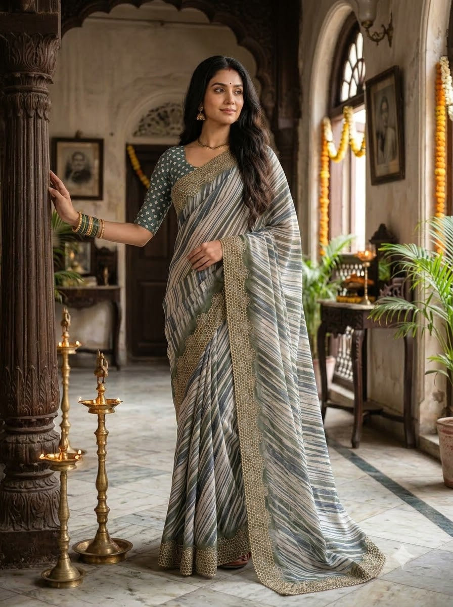 Silken Bloom Tussar Silk Saree( Semi )