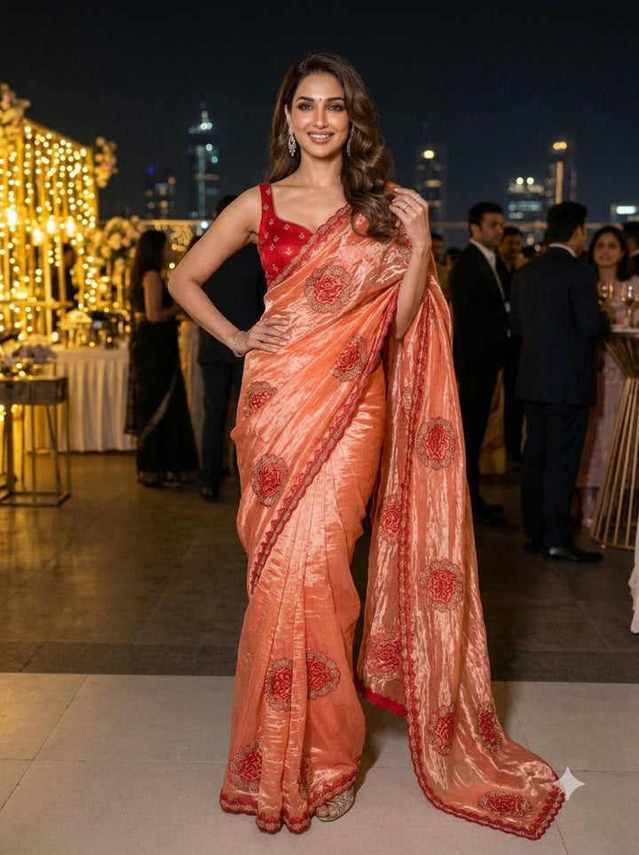 Blush Rose Satin Silk Saree