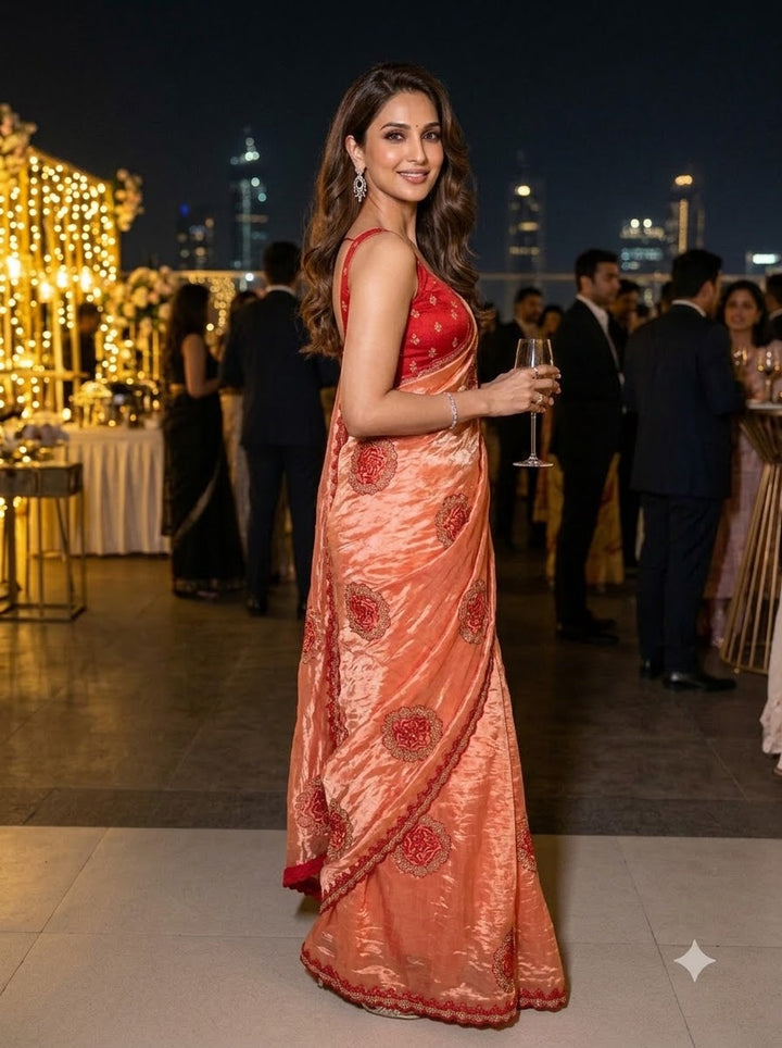 Blush Rose Satin Silk Saree