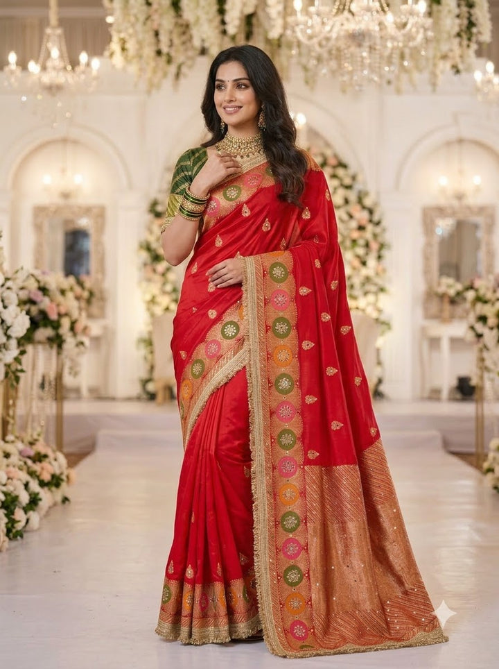 Willow Charm Silk Saree With Mirror Work