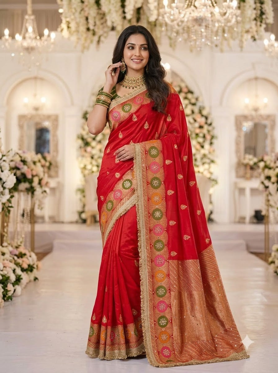 Willow Charm Silk Saree With Mirror Work