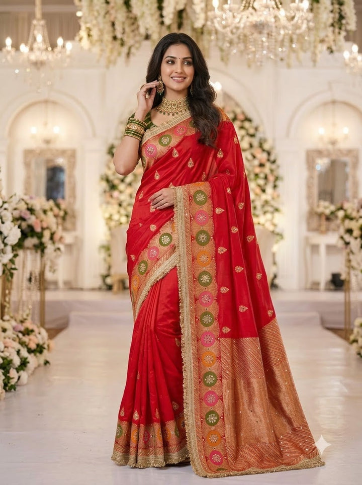 Willow Charm Silk Saree With Mirror Work