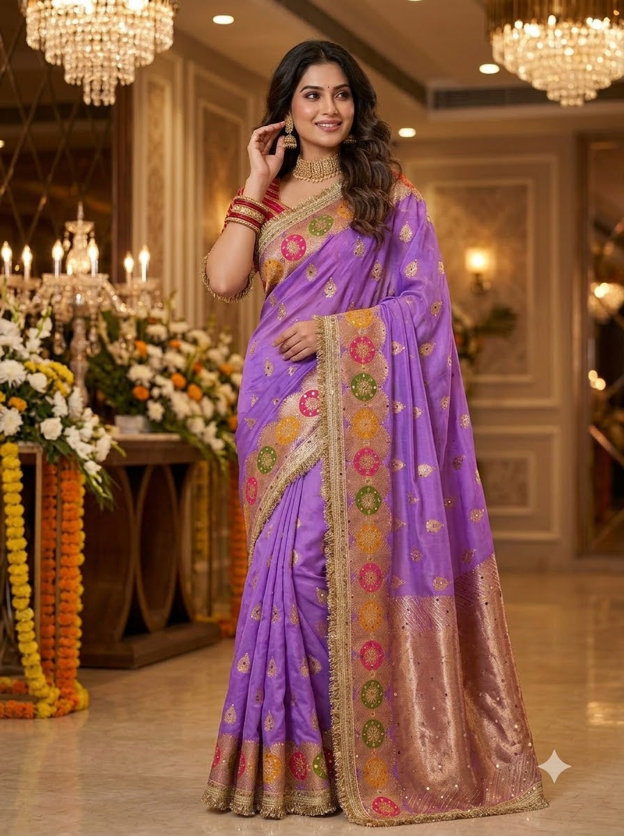Willow Charm Silk Saree With Mirror Work