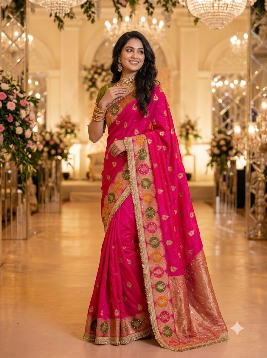 Willow Charm Silk Saree With Mirror Work