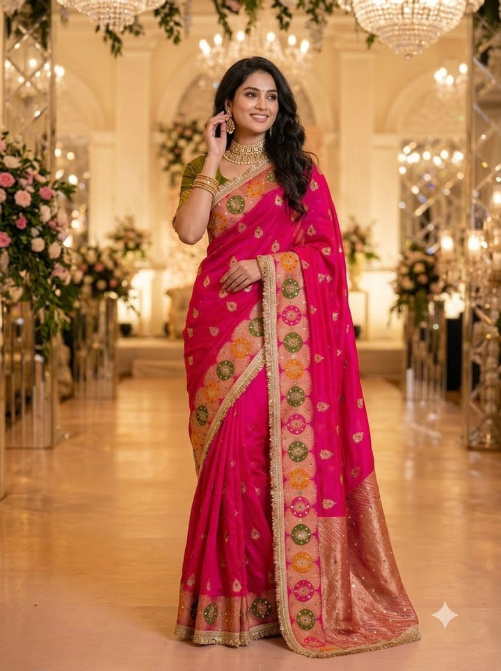 Willow Charm Silk Saree With Mirror Work