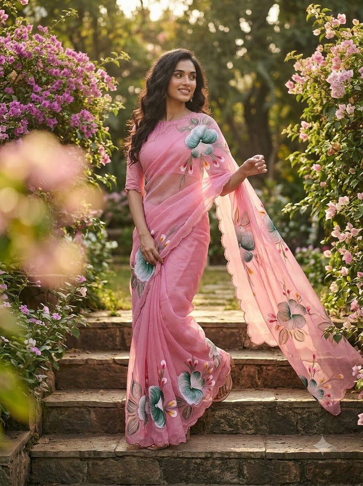 Flowers for Her Soul – Chiffon Handwork Saree with Khatli Work