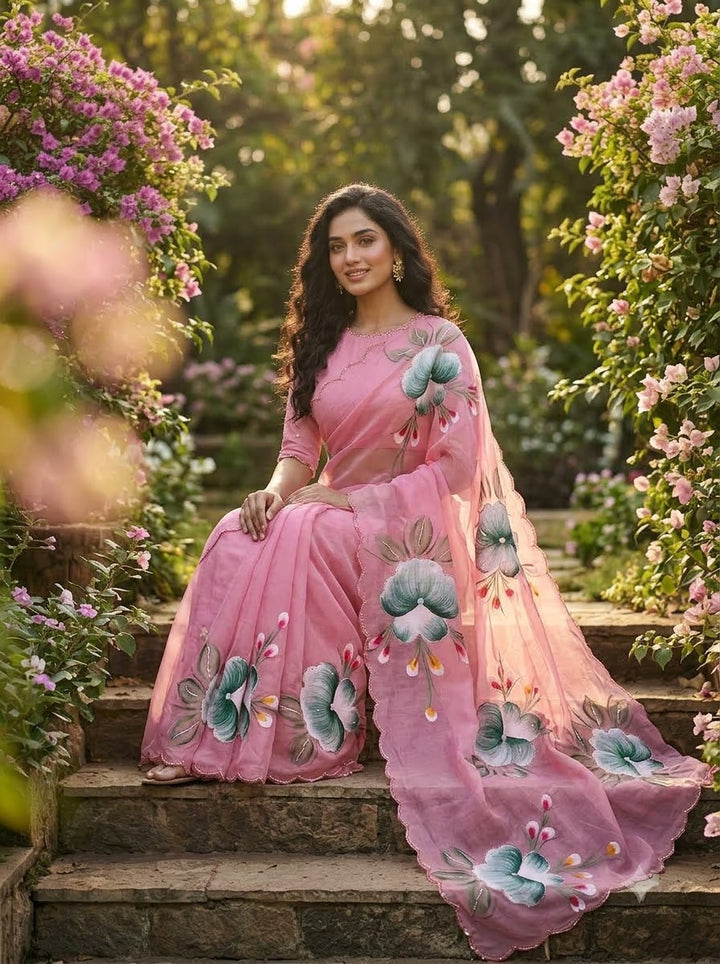 Flowers for Her Soul – Chiffon Handwork Saree with Khatli Work