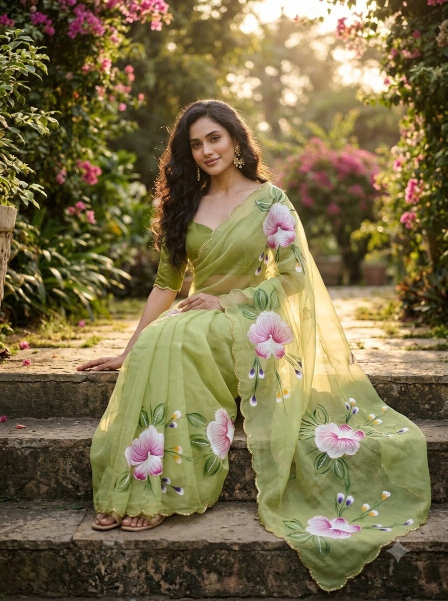 Flowers for Her Soul – Chiffon Handwork Saree with Khatli Work