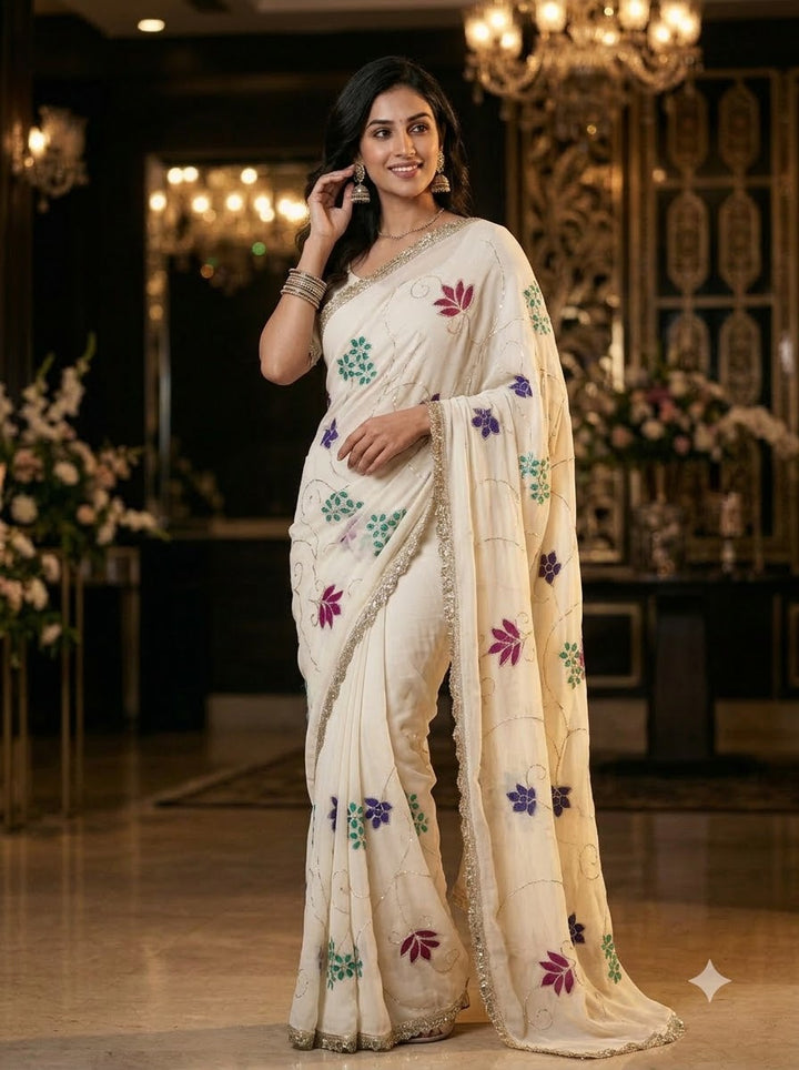 Chandni Georgette  Handprint Saree