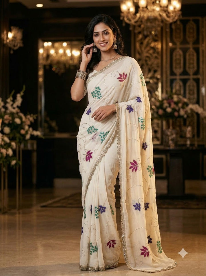 Chandni Georgette  Handprint Saree