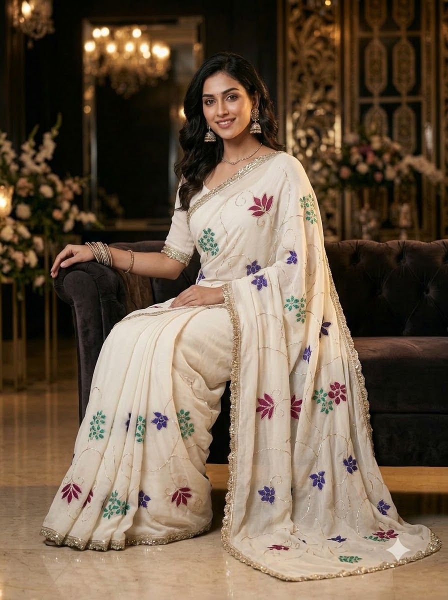 Chandni Georgette  Handprint Saree