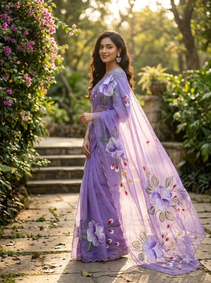 Flowers for Her Soul – Chiffon Handwork Saree with Khatli Work