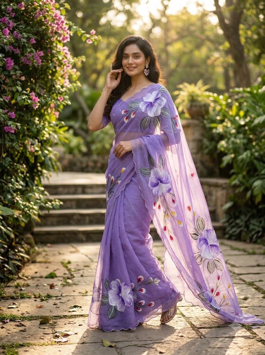 Flowers for Her Soul – Chiffon Handwork Saree with Khatli Work