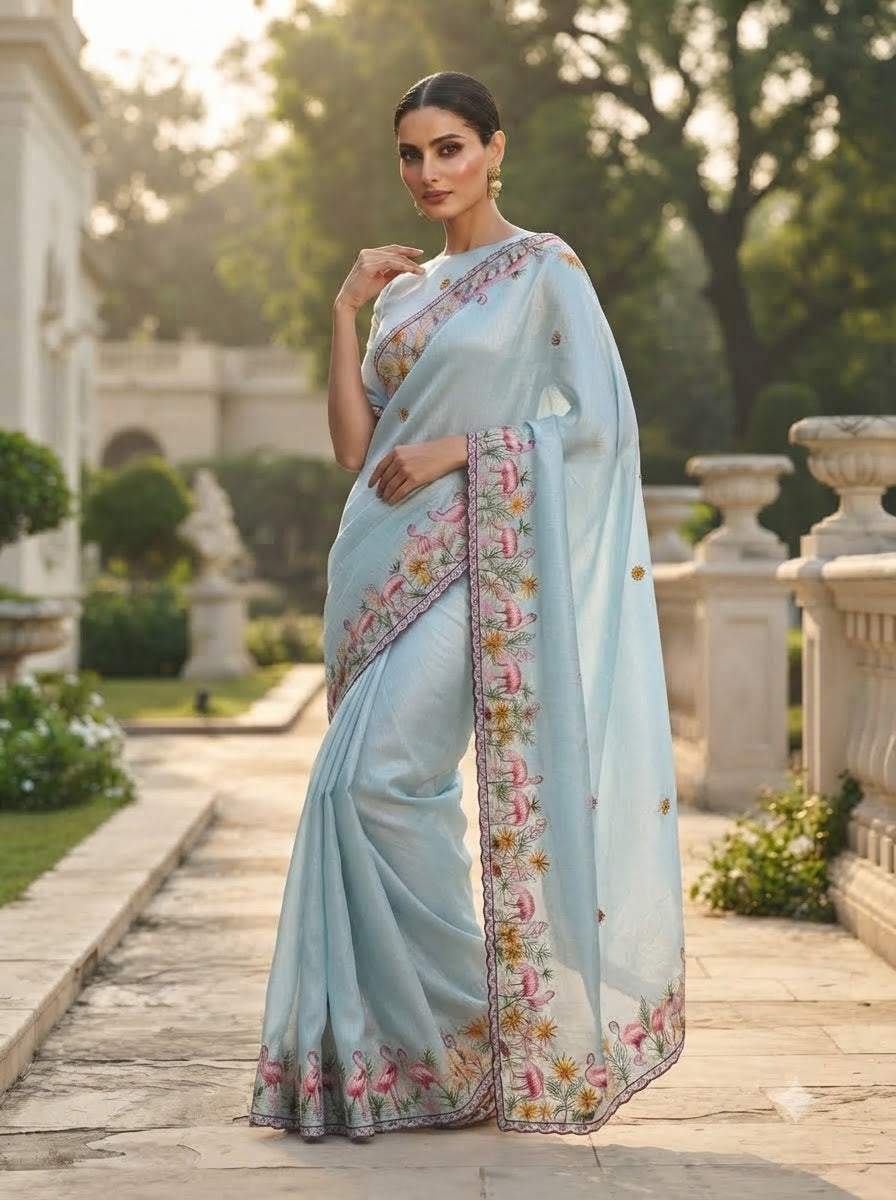 Symphony of Feathers Satin Silk Saree