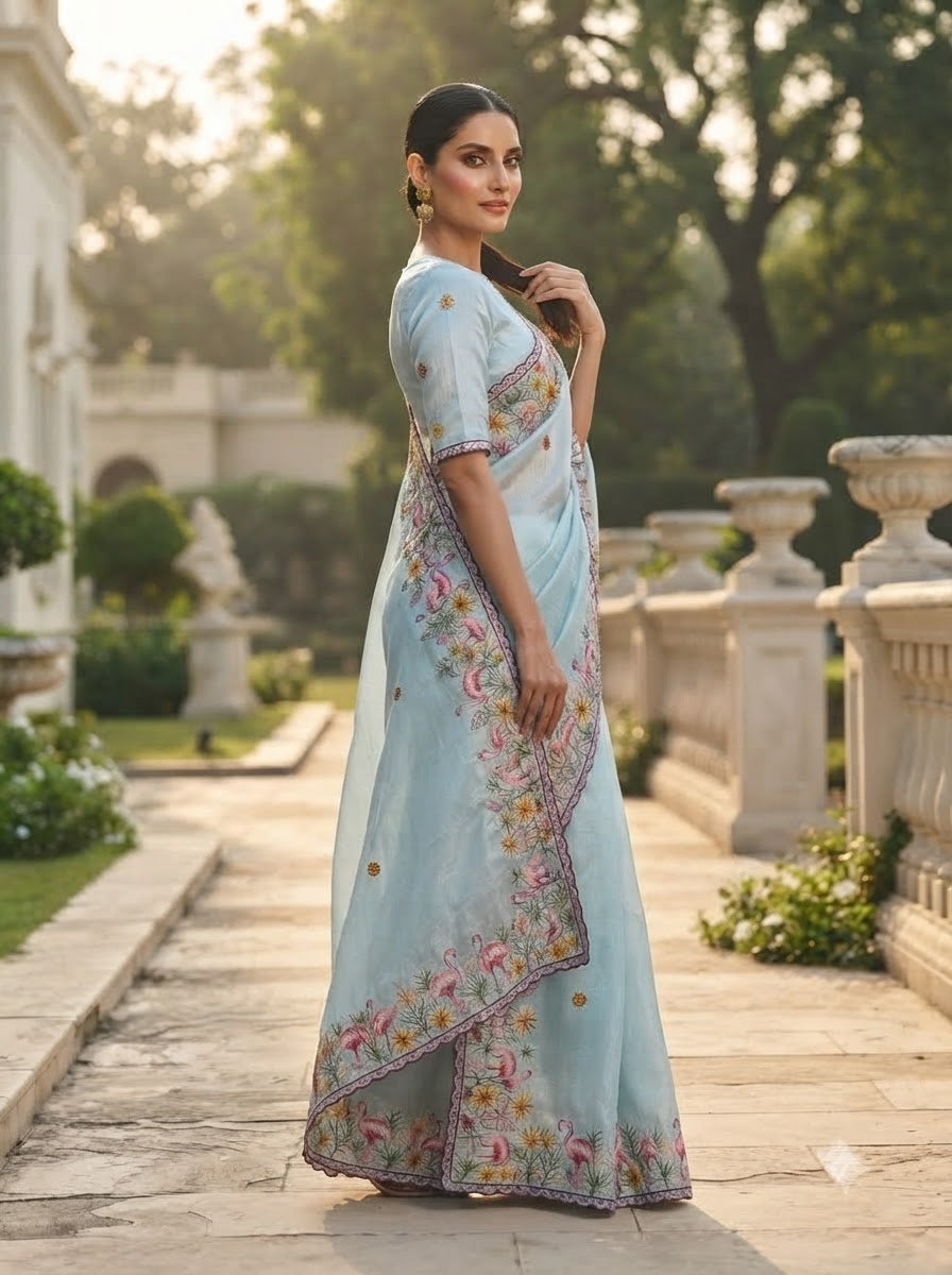 Symphony of Feathers Satin Silk Saree