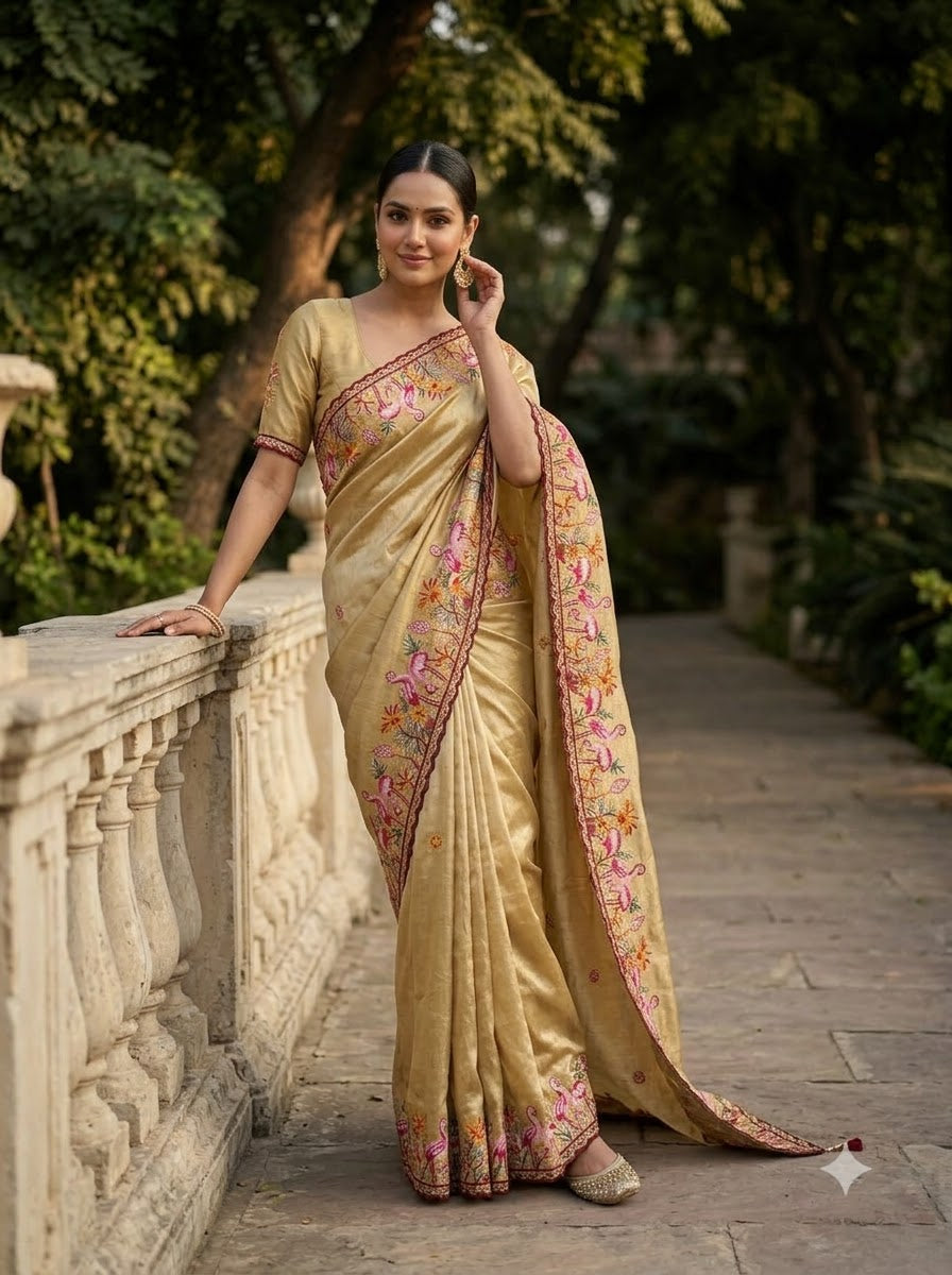 Symphony of Feathers Satin Silk Saree