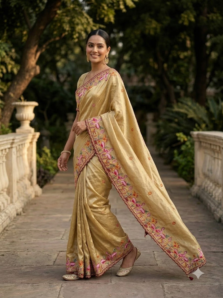 Symphony of Feathers Satin Silk Saree