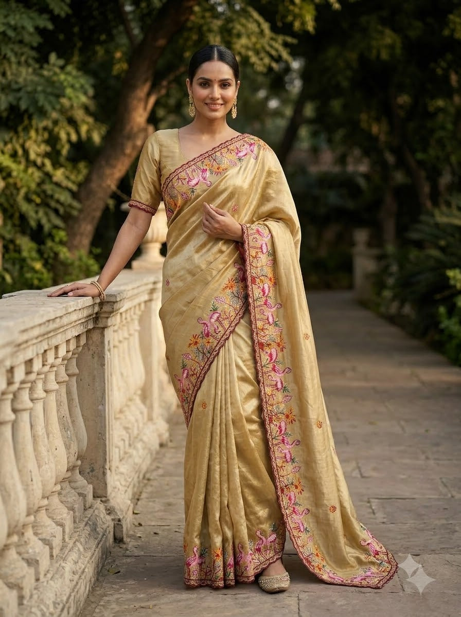 Symphony of Feathers Satin Silk Saree