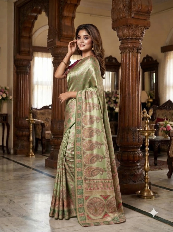 Say Less Pashmina Silk Saree with Kashmiri Work