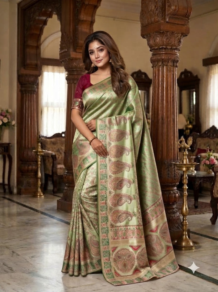 Say Less Pashmina Silk Saree with Kashmiri Work