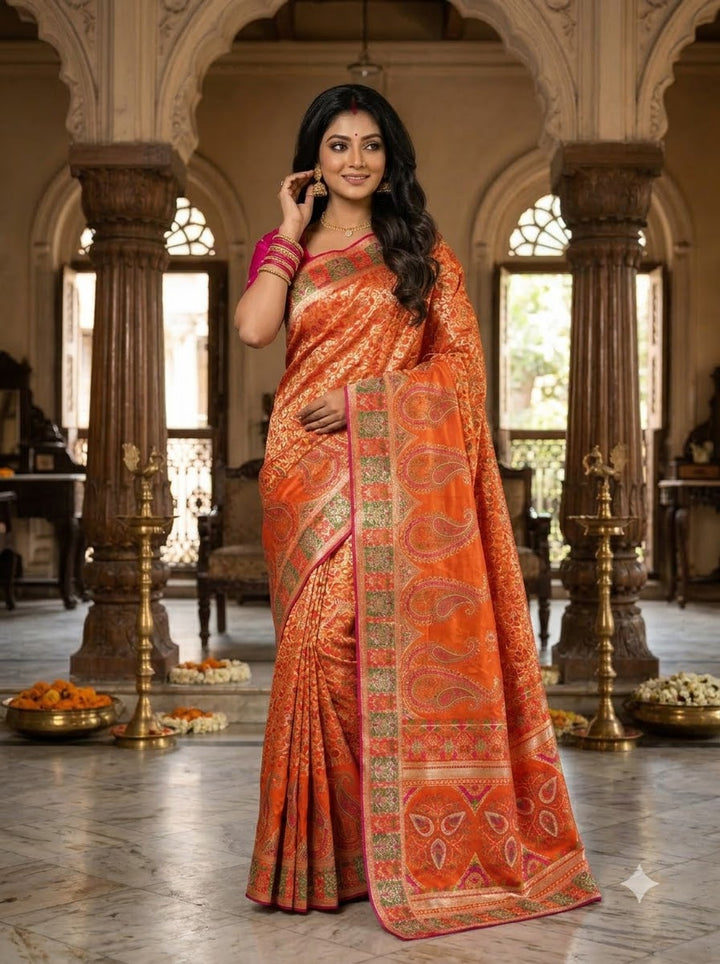 Say Less Pashmina Silk Saree with Kashmiri Work