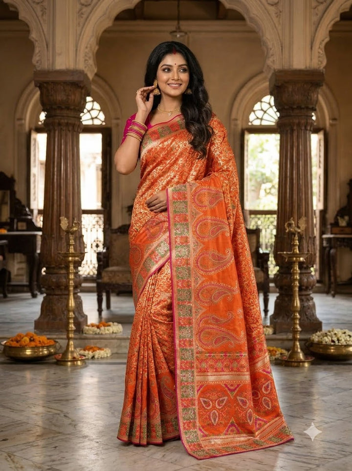 Say Less Pashmina Silk Saree with Kashmiri Work