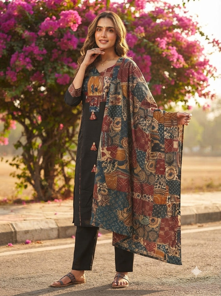 Patchwork Poetry Cotton Kurti Set