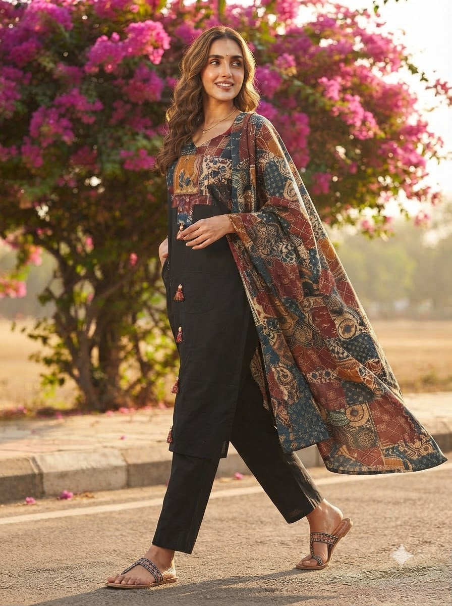 Patchwork Poetry Cotton Kurti Set