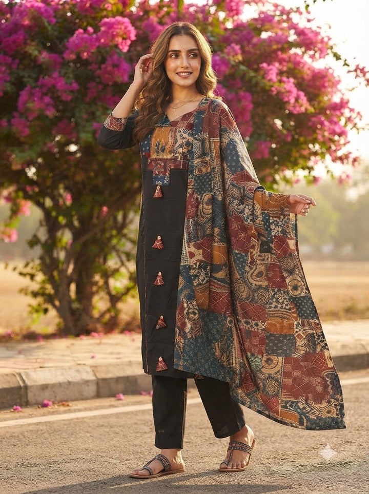 Patchwork Poetry Cotton Kurti Set