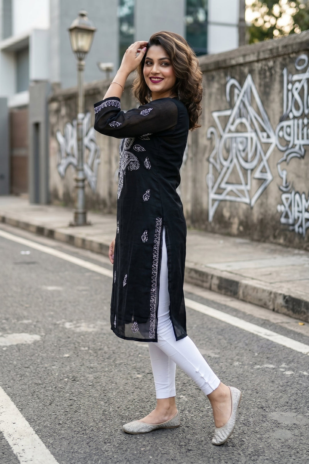 Black Georgette Chikankari Kurti(No pant)