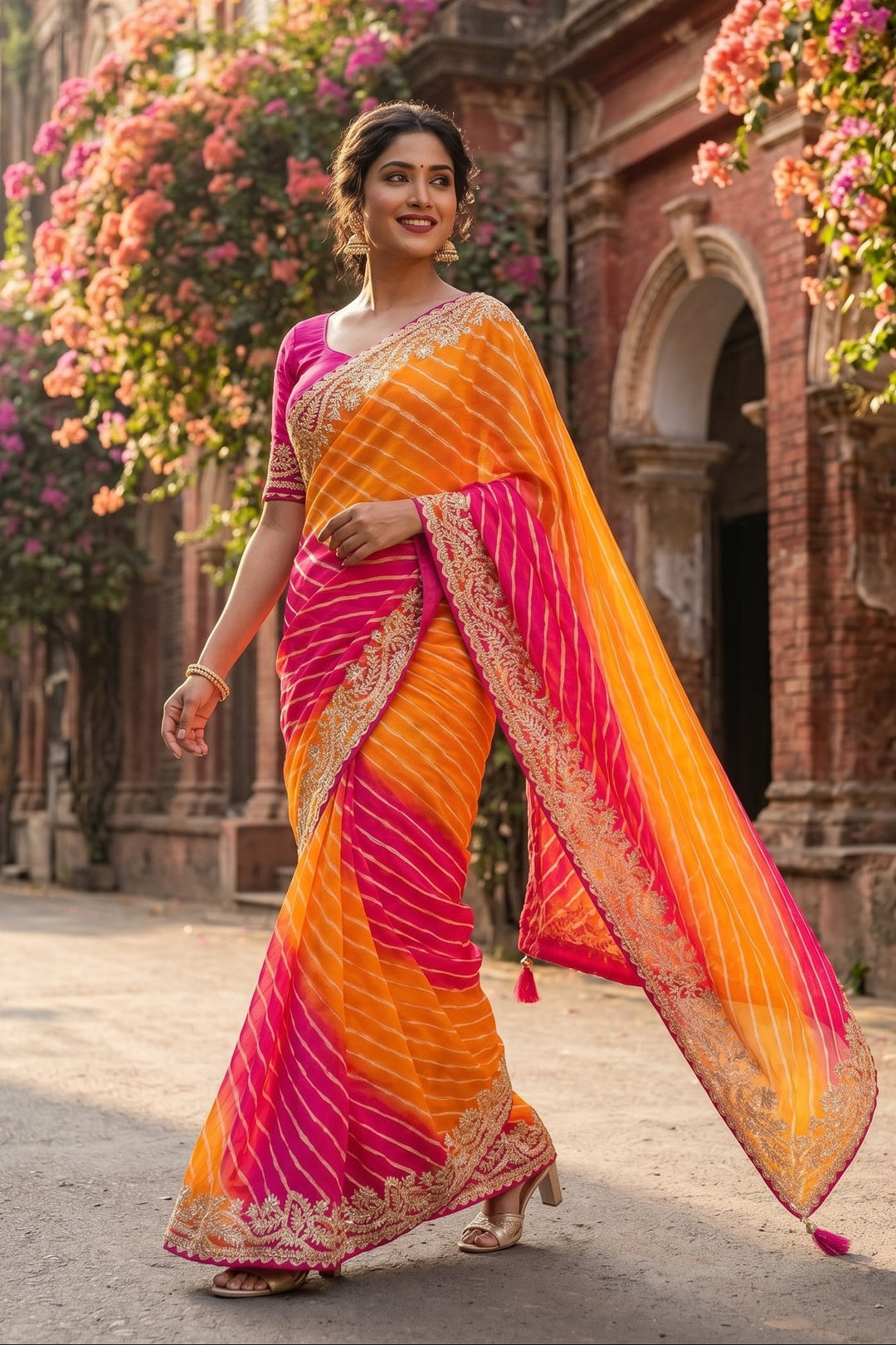 Gulabi Amber Chinnon Silk Saree