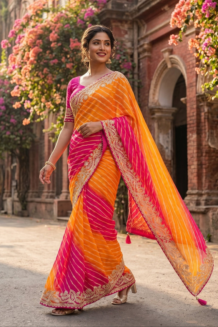 Gulabi Amber Chinnon Silk Saree