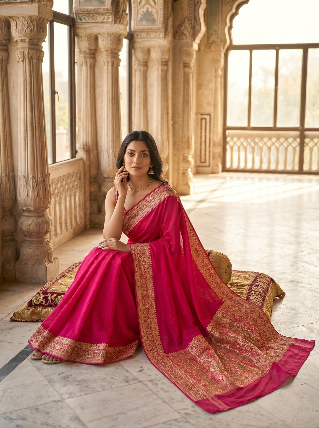 Chasing Victory Banarasi Semi Georgette Silk Saree