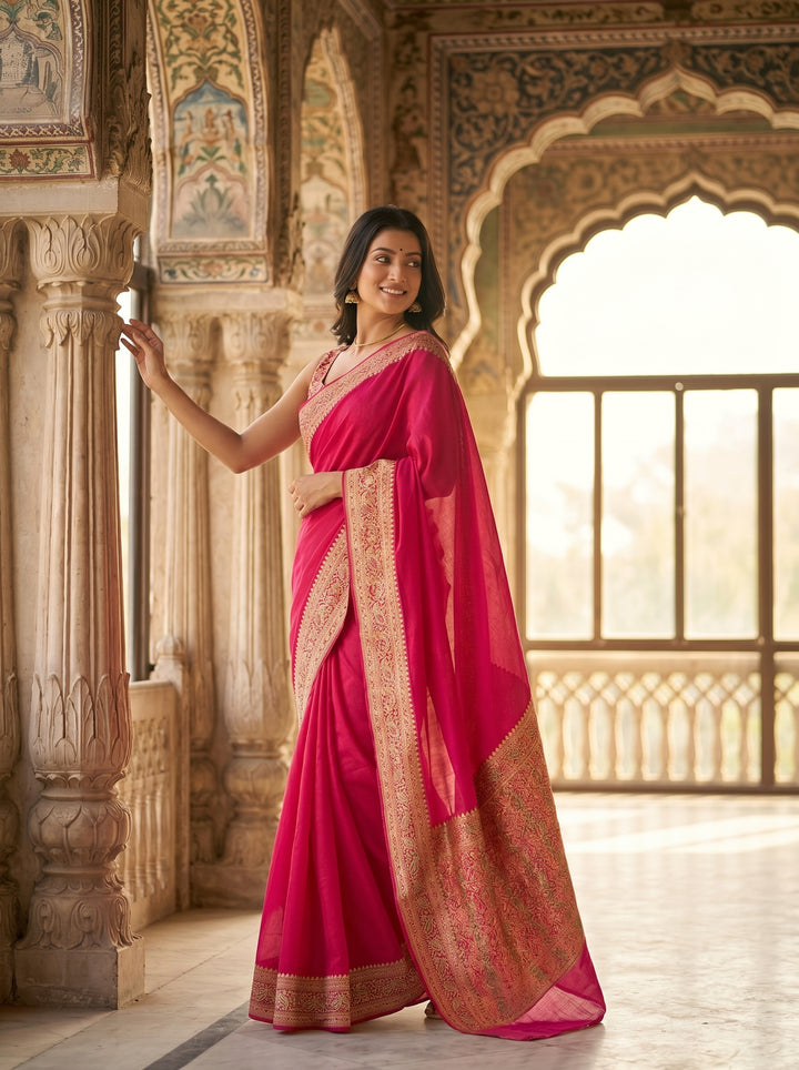Chasing Victory Banarasi Semi Georgette Silk Saree