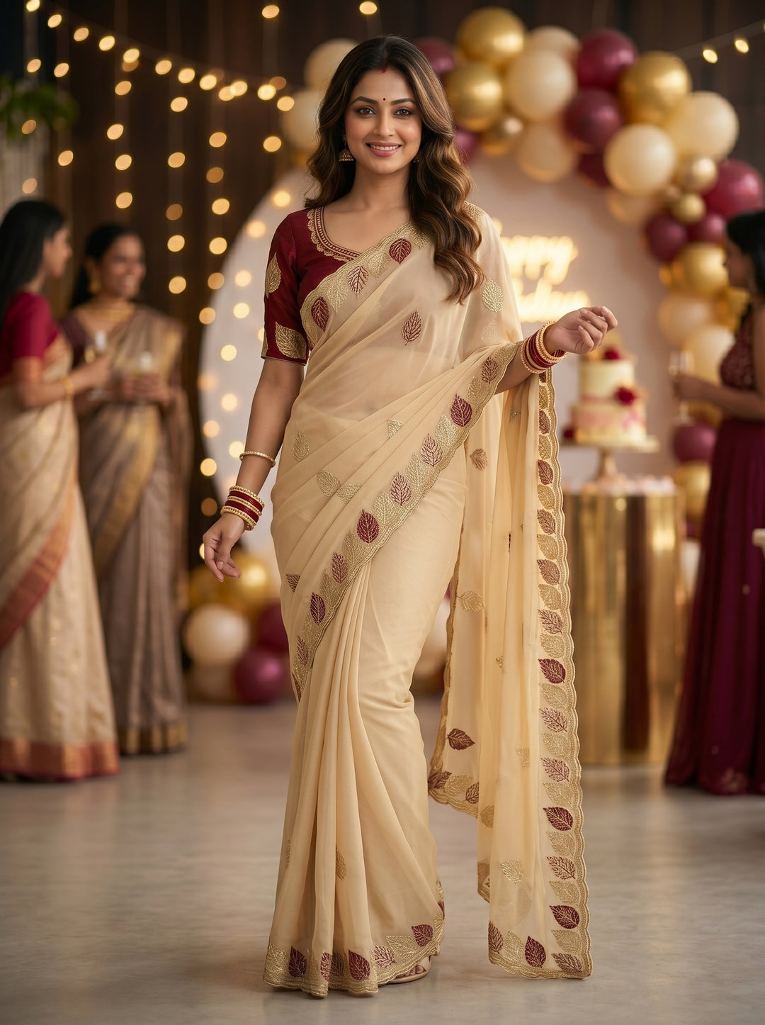 Glowfolk Designer Chiffon Embroidery Silk Saree