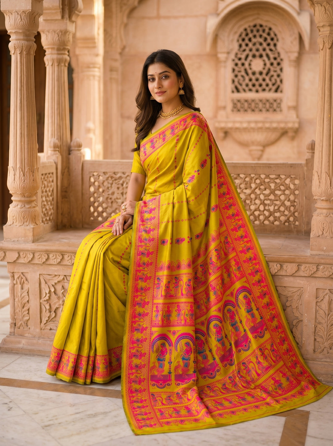 Rajnartaki Motif Baluchori Semi Silk Saree