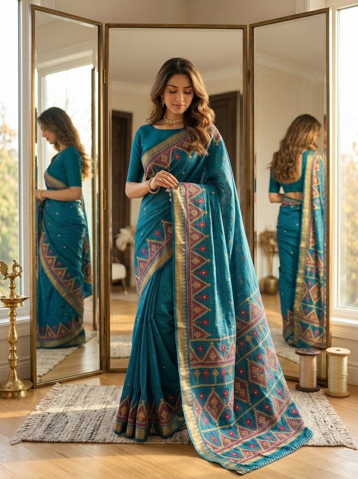 Neelkantha Heritage Semi Matka Silk Gujarati Print Saree