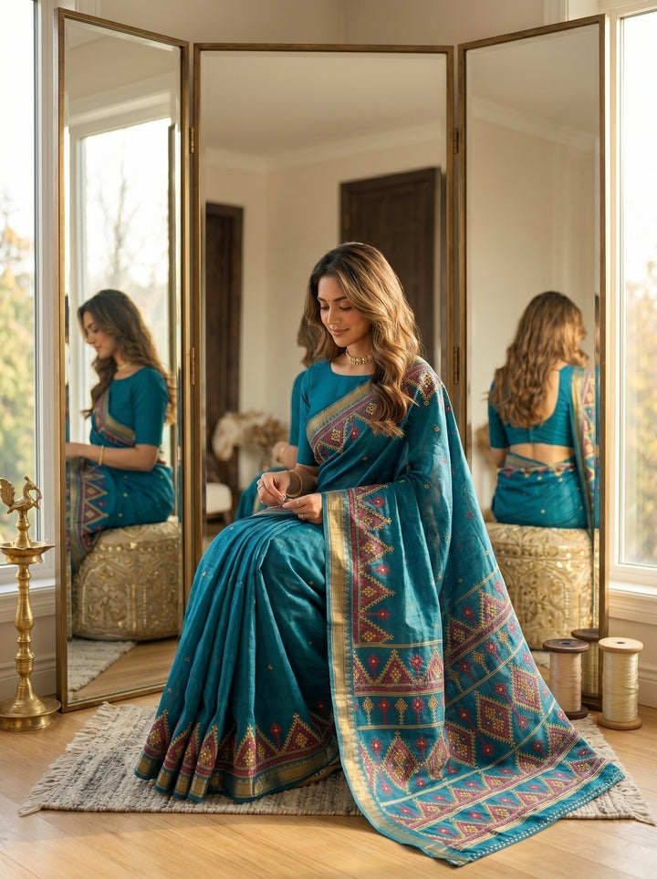 Neelkantha Heritage Semi Matka Silk Gujarati Print Saree