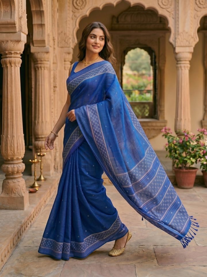 Ruprekha Semi Matka Silk Gujarati Print Kantha Border Saree