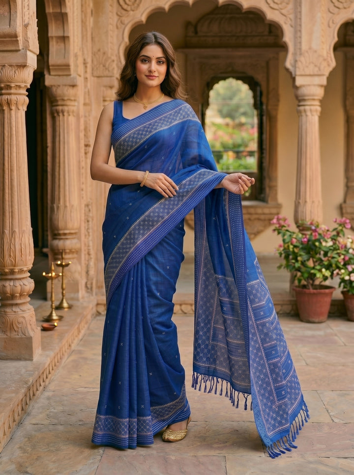 Ruprekha Semi Matka Silk Gujarati Print Kantha Border Saree