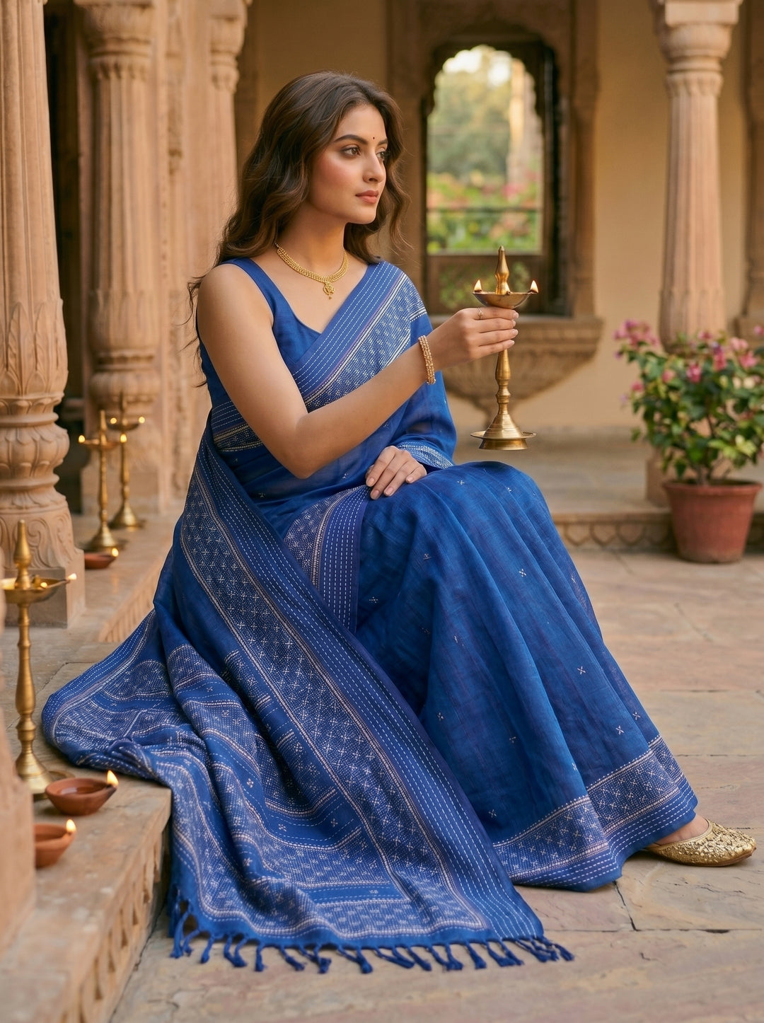 Ruprekha Semi Matka Silk Gujarati Print Kantha Border Saree