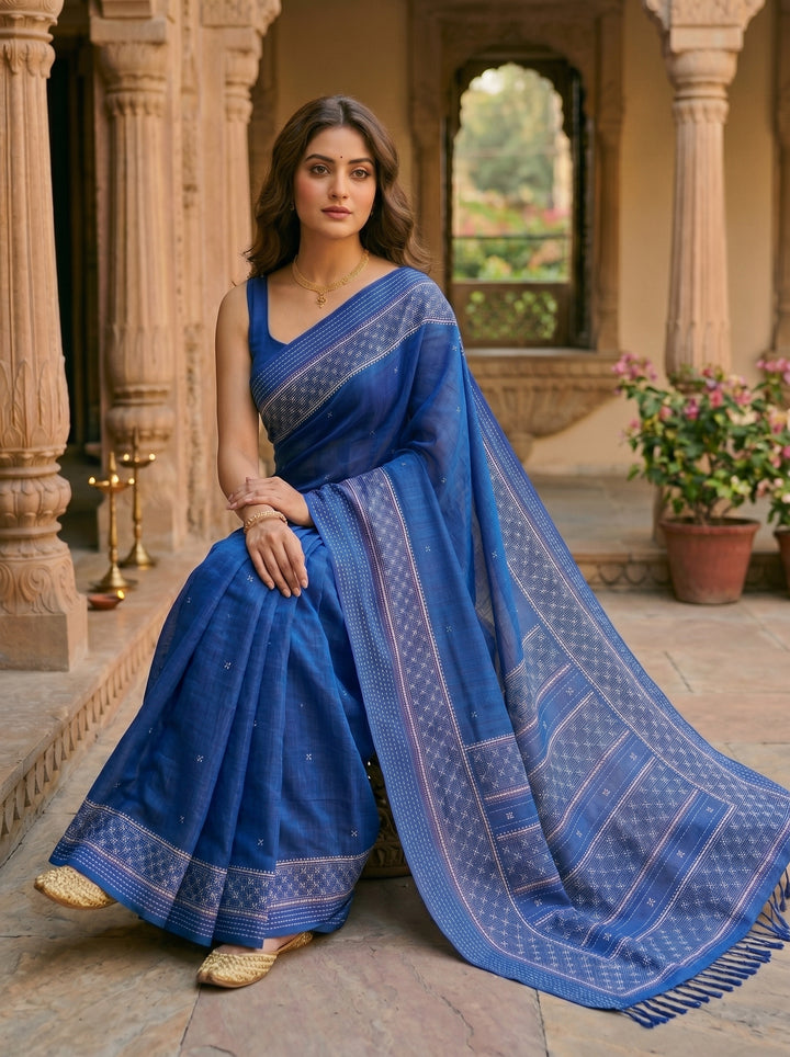 Ruprekha Semi Matka Silk Gujarati Print Kantha Border Saree