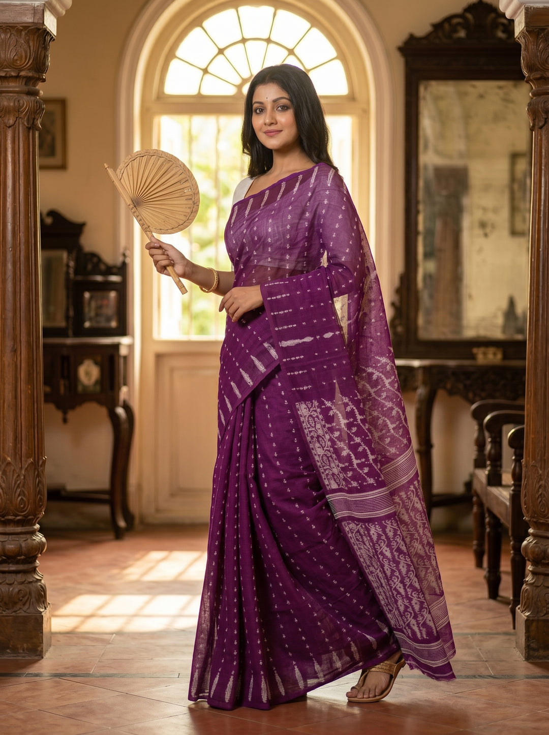 Shatarupa Bengal Jamdani Saree(Purple,Black Border)