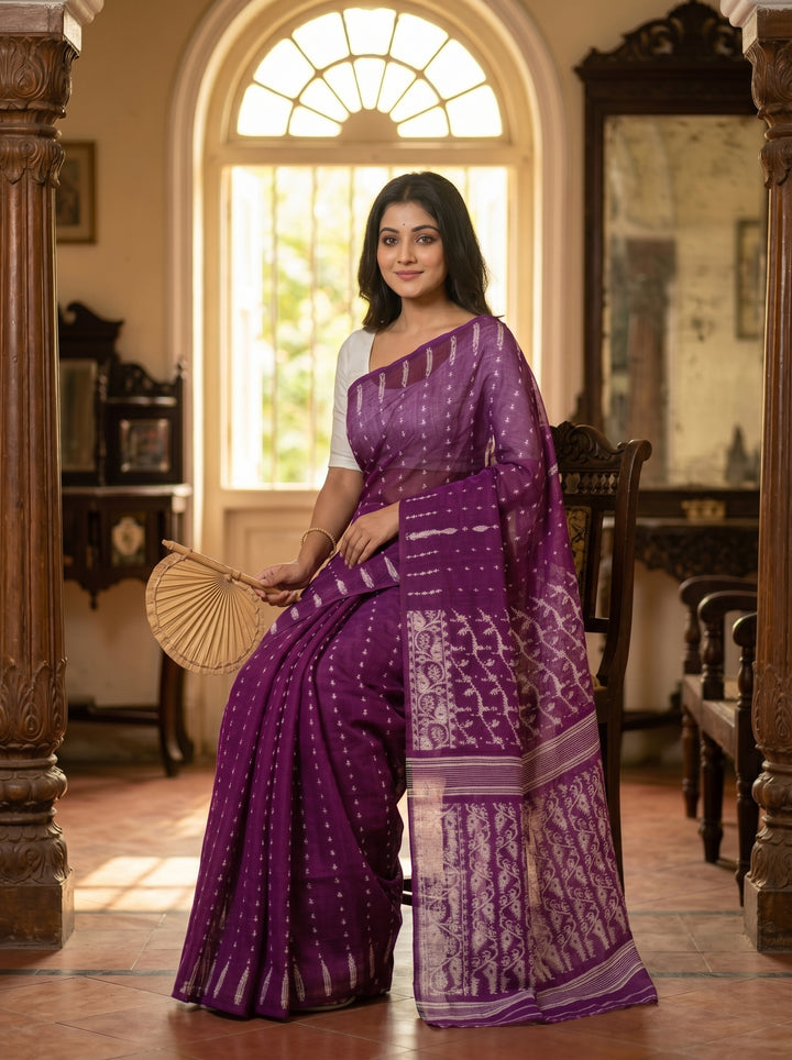 Shatarupa Bengal Jamdani Saree(Purple,Black Border)