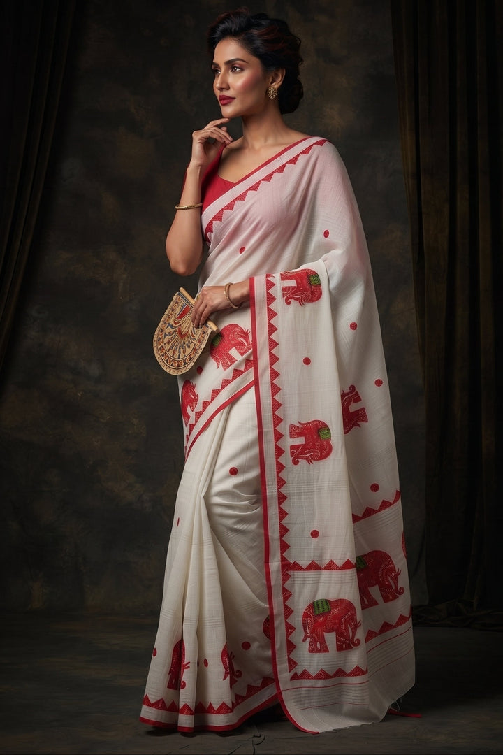 Rajhasti Khadi Linen Appliqué Work Saree