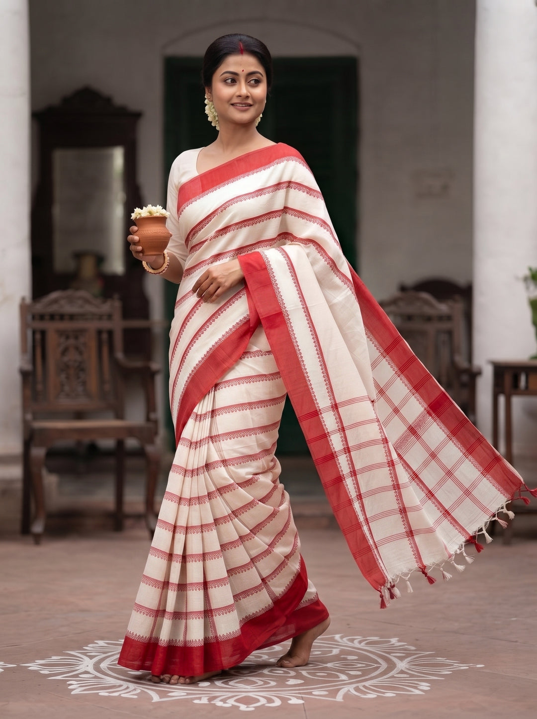Shwetanjali Stripe Khadi Saree